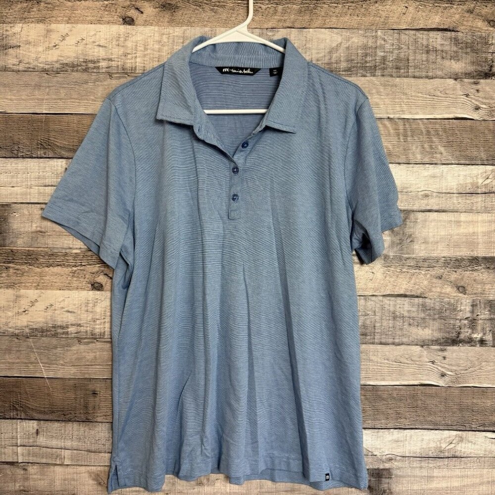 Travis Mathew Womens Shirt Blue Four Button Stretch Polo Golf Sz XXL